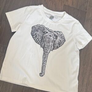 QUEEN OF SPARKLES White Tee with Silver Sequin Elephant